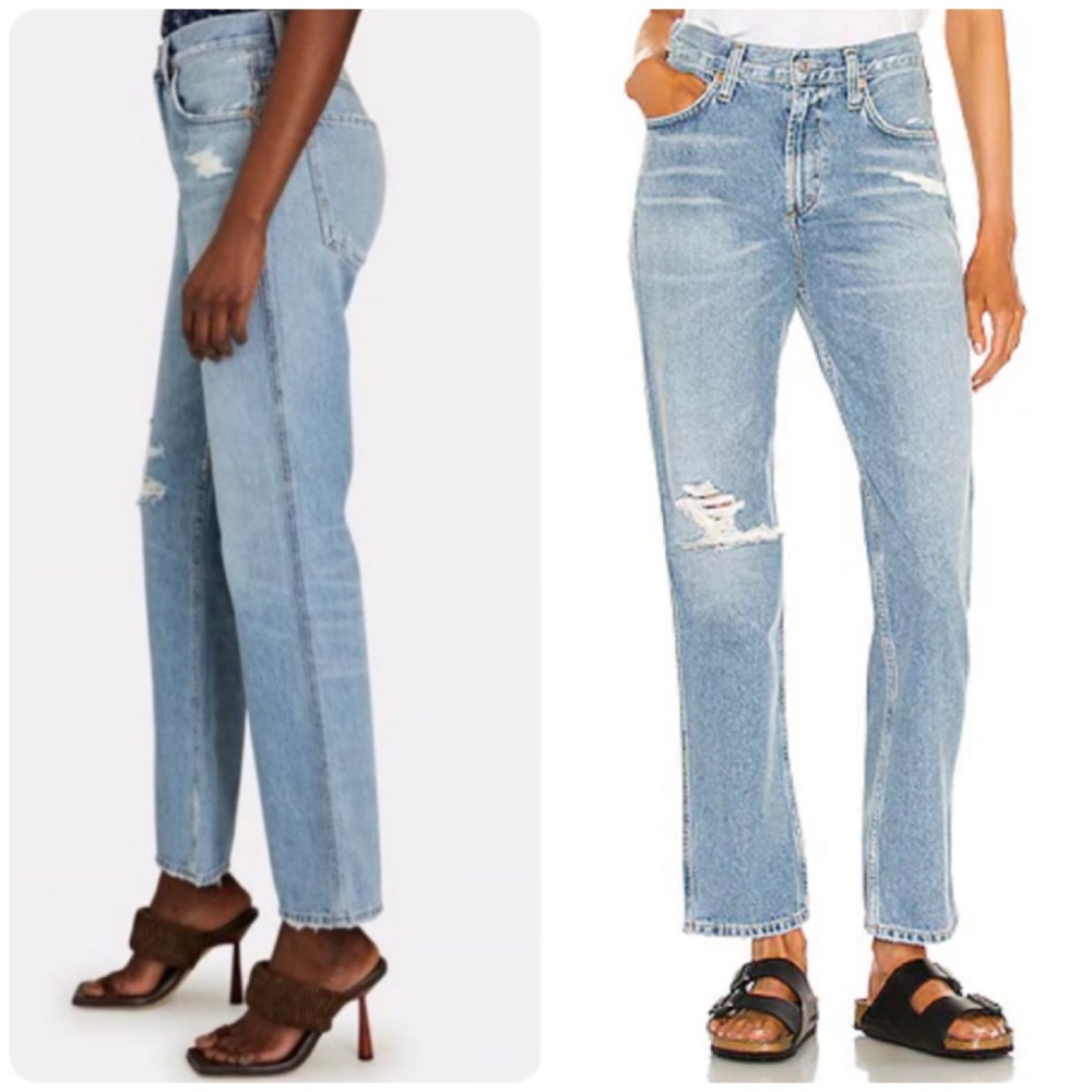 Citizens Of Humanity Daphne Distressed Straight Leg Jeans Stove Pipe High Waist